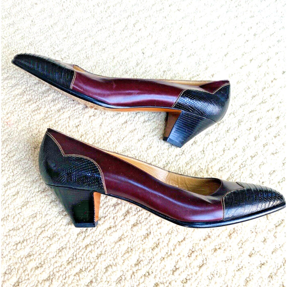 Vintage Cole Haan Ladies Shoes Classic Leather Wingtip Pumps Black & Brown 9AA - Picture 14 of 14